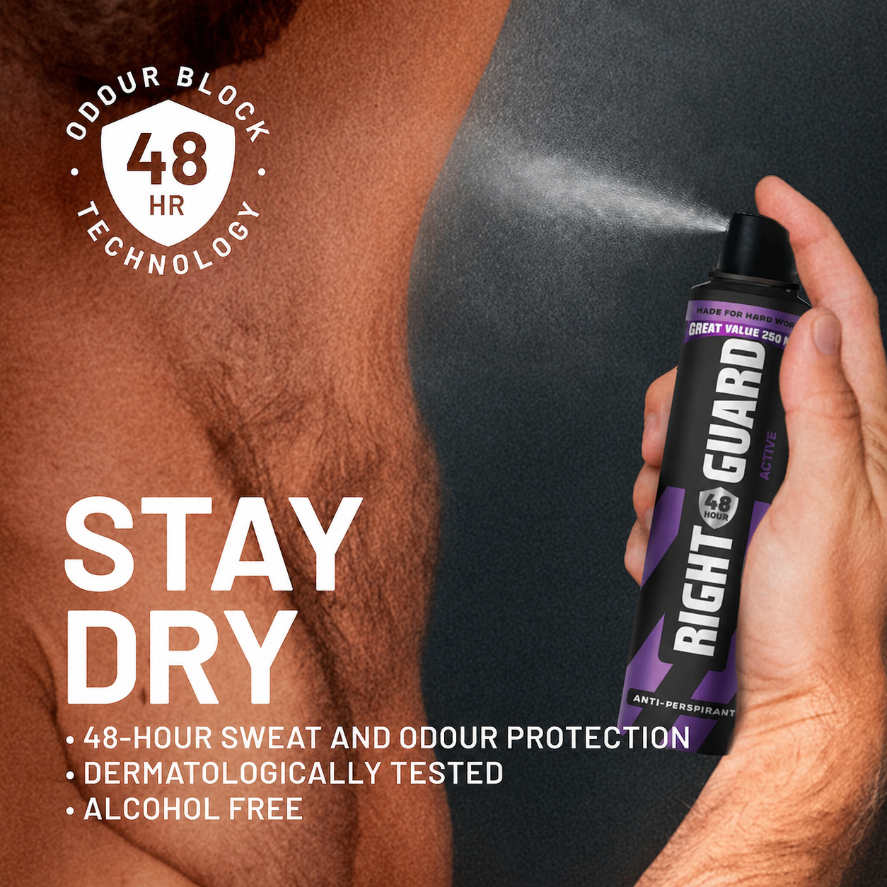 RIGHT GUARD ACTIVE ANTI-PERSPIRANT SPRAY 250ML - Image 4