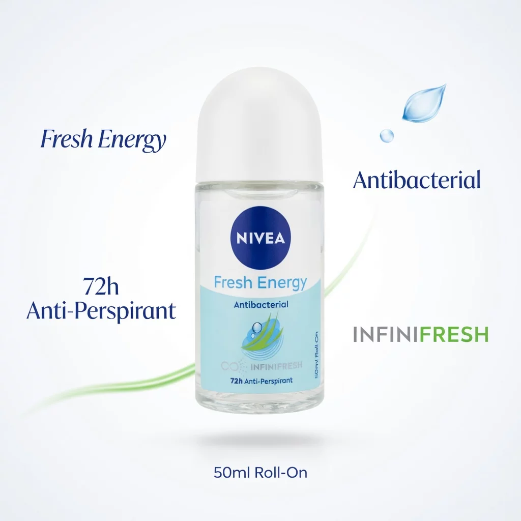 NIVEA FRESH ENERGY ANTIBACTERIAL 72H ROLL-ON DEODORANT 50ML - Image 6